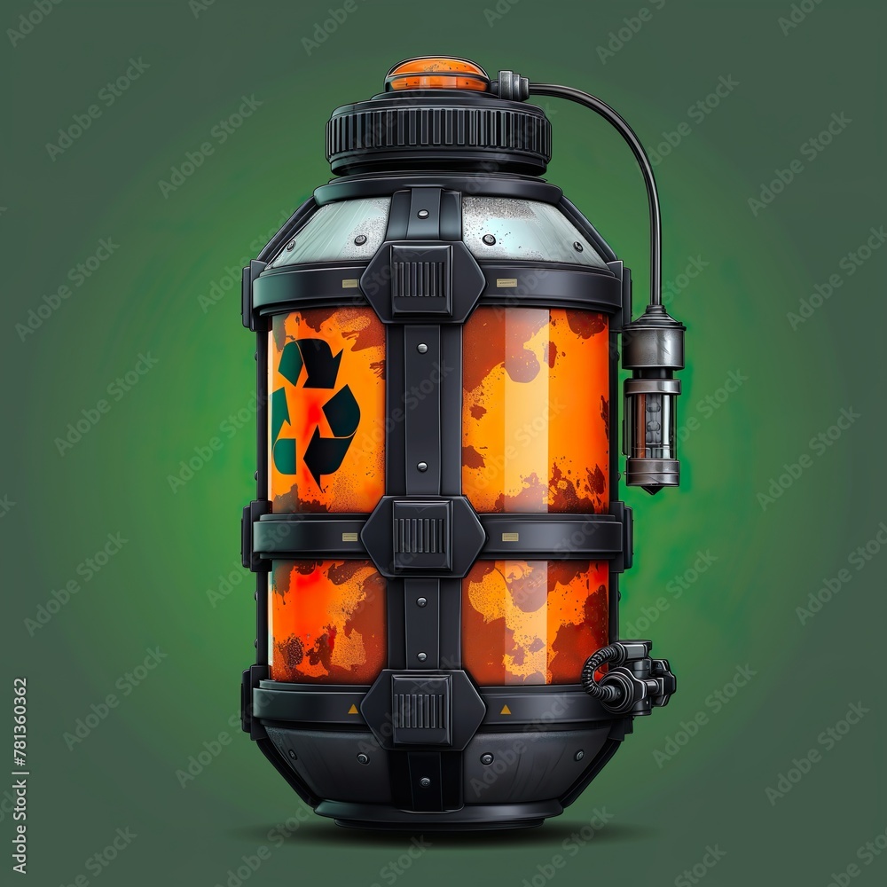 Fototapeta premium Technological Vessel For Storing Radiation Materials. Illustration On The Theme Of Computer Games And Fantasy, Objects And Details. Generative AI 