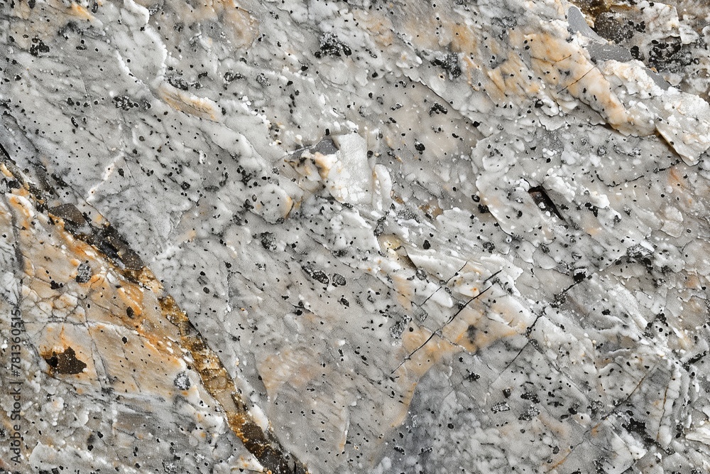 Detailed close-up of a granite surface, highlighting its natural specks and unique golden, black, and white patterns Detailed close-up of a granite surface, highlighting its natural specks and unique golden, black, and white patterns