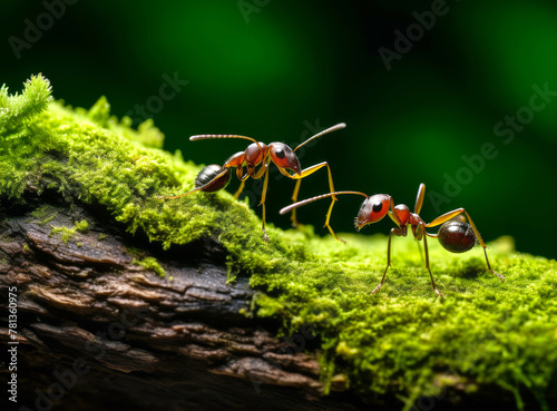 Ants are walking on mossy branch © Анна Терелюк