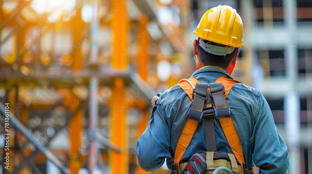 Ensuring employee safety at height, equipped with protective gear for secure and efficient work on elevated projects Ensuring employee safety at height, equipped with protective gear for secure and efficient work on elevated projects