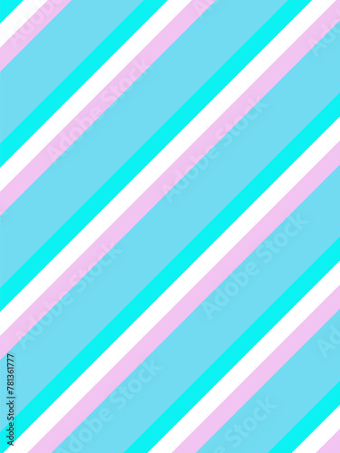 White and pink stripes on blue. Diagonal arrangement. Vertical abstract vector background. Blue, white, pink.