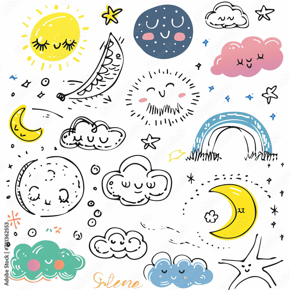scribbles cute style icons sky white background scribbles cute style icons sky white background