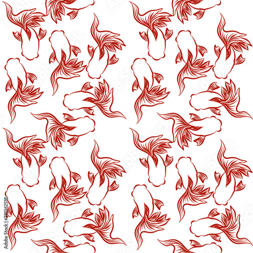 Japanese fabric patterns, golden lanterns, goldfish, koi fish, auspicious fish and ocean waves.