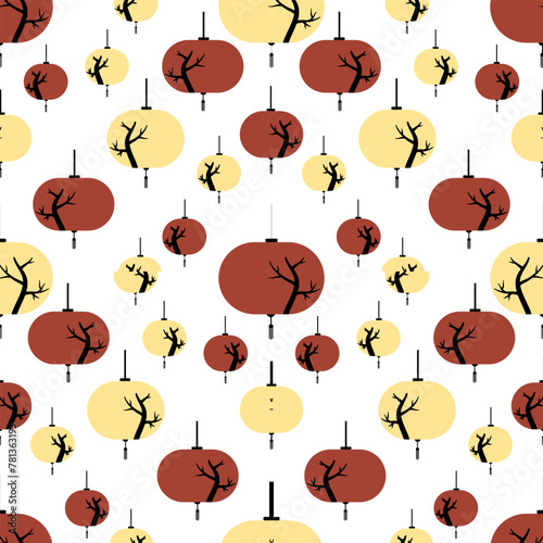 Japanese fabric patterns, golden lanterns, goldfish, koi fish, auspicious fish and ocean waves.