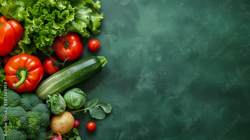Farm grown bio organic healthy vegetables mix on green background. Farm grown bio organic healthy vegetables mix on green background.