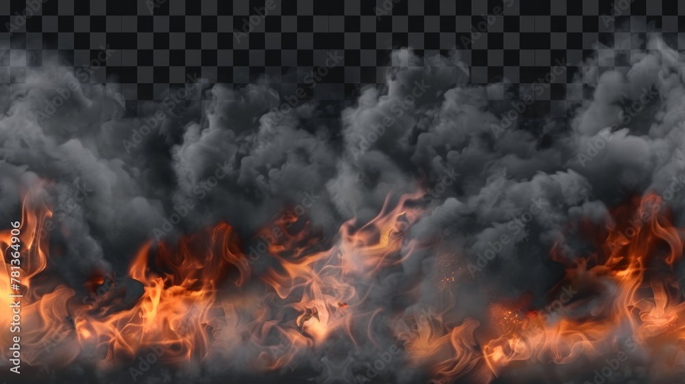 Flames with pillars of black smoke isolated on transparent background. Modern realistic set of dark foggy clouds, smog, smog from burning wood, explosion, or torch. Flame with pillars of black smoke Flames with pillars of black smoke isolated on transparent background. Modern realistic set of dark foggy clouds, smog, smog from burning wood, explosion, or torch. Flame with pillars of black smoke