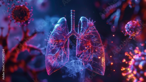 KS 3D rendering of human lungs with viru