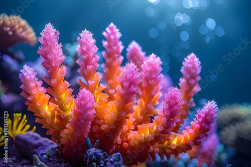 Exploring the Vibrant Marine Life of the Deep Ocean with Glowing Algae and Neon Corals. Concept Underwater Photography, Marine Biodiversity, Neon Corals, Glowing Algae, Deep Sea Exploration