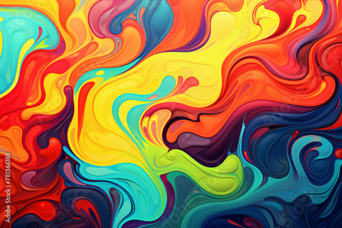 Multicolored shapes and hues create a dynamic and visually swirling floating abstract background. Modern painting concept