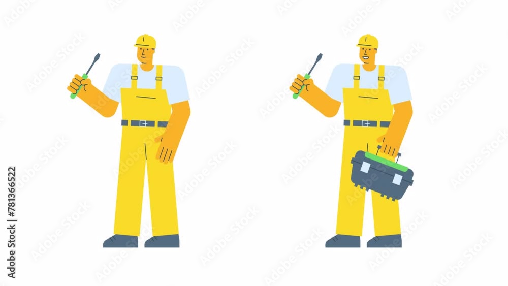 Builder holding screwdriver and holding suitcase. Alpha channel Builder holding screwdriver and holding suitcase. Alpha channel