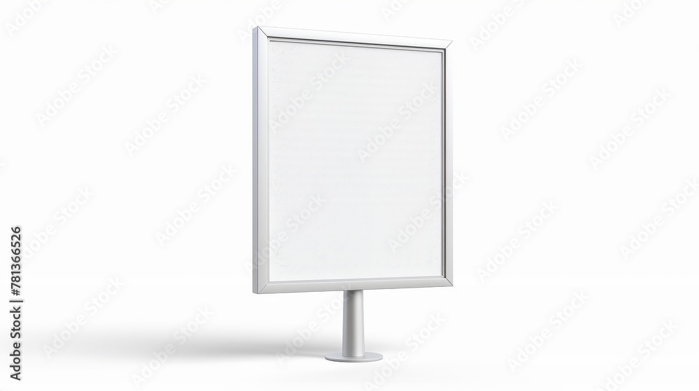 Isolated white pavement sign with a metal frame and a white sandwich board, a banner for outdoor advertising and menus.