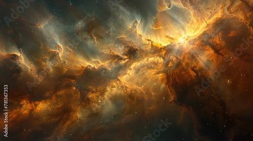 An ethereal glow emanating from a distant supernova, casting shadows across cosmic clouds.