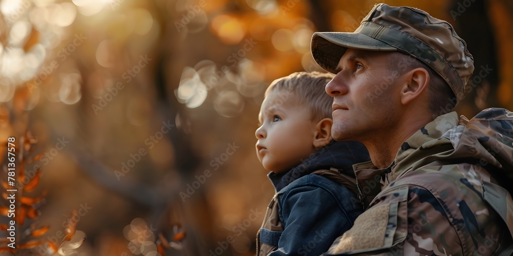 Obraz premium Veteran Passing Wisdom to a Young Child in Autumn Nature
