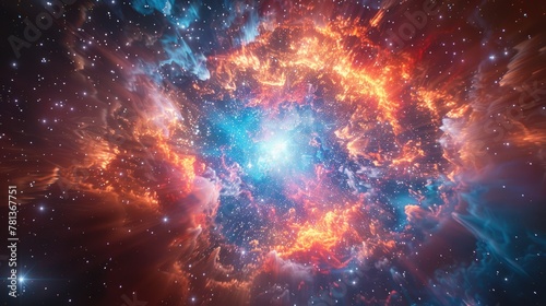 A supernova explosion, releasing a burst of energy that illuminates the darkness for millions of light-years.