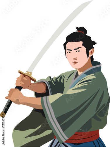 Samurai warrior stance with katana
