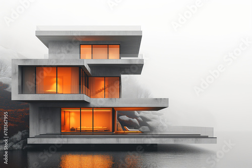 Monolithic three story housing designed in minimalist style AI Generative photo