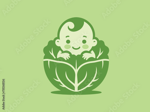baby in cabbage. simple vector illustration, icon, logo. Green color