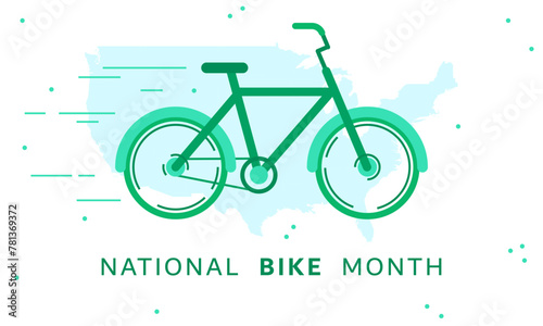 National Bike Month vector. Green bicycle icon vector. Bike silhouette and USA map. Bicycle and USA