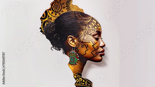 Artistic image, African American woman's face inside an African continent ma