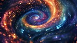 A spiral galaxy with rainbow colors and sparkling stars