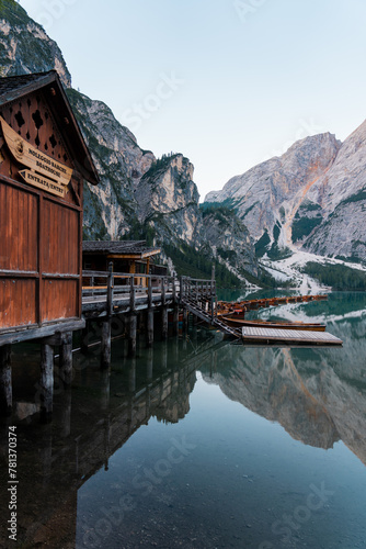 Stock photo of floating house reflecting on Braies Lake in Dolomites., Italy  © Héctor Rehiguer
