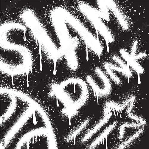 graffiti slamdunk text sprayed in black over white.