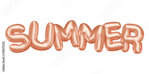 Inflated summer word. 3D Balloon letters in gold color with shiny effect. Design element from cartoon bubble font. Gradient three dimensional graphic. Vector isolated illustration. © Marina