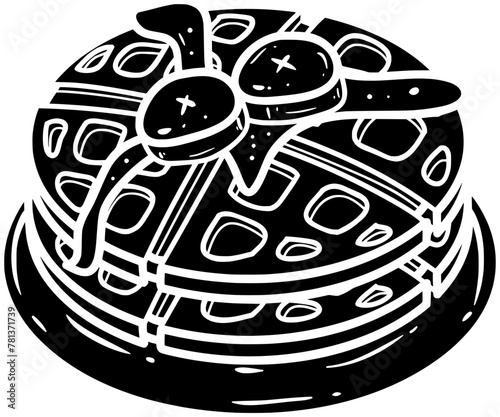 breakfast illustration food silhouette banana logo pastry icon black belgian waffle wafer sauce snack baked bakery fruit cream belgium shape waffles topping crispy for vector graphic background