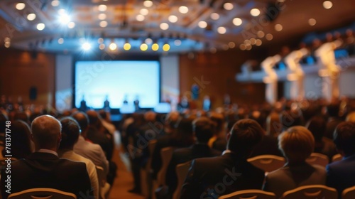 A defocused shot of attendees at a professional conference event.