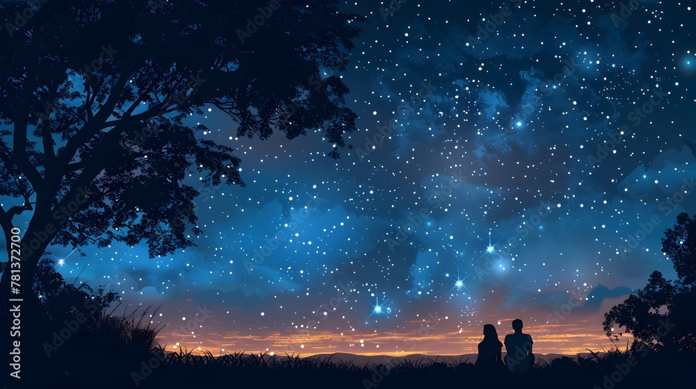 Picnic Under a Starry Sky with Space for a Love Poem and Handdrawn