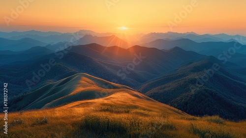 The first light of dawn bathed the mountains in a soft, golden glow, casting long shadows across the rugged landscape.