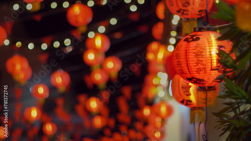 The red lanterns decorated in chinese new year festival at chinatown area.