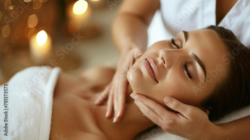 A serene woman receiving a relaxing massage at a luxurious spa,