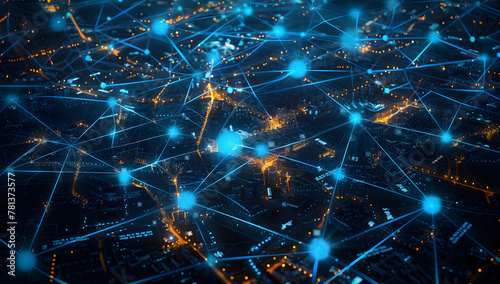 Smart City Blueprint: Digital Map Showcasing Futuristic Urban Connectivity Network Lines