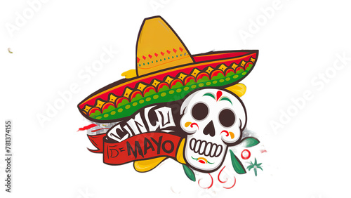 Cinco de Mayo Skull wearing Sombrero hat Isolated on white Background © The Deep Designer