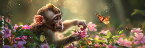 monkey in the flower garden