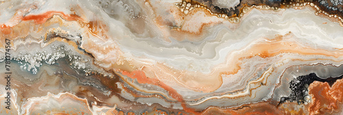 A detailed close up of a painting depicting a marble texture with hues of brown, peach, and rock. Resembling a flooring or dish inspired by earthy elements