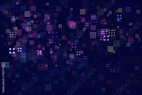 Modern Stylish Glitch Pixels Technology Texture Design for Banners  Web Pages  Presentations. Tech Abstract Cyberpunk Game Background with Random Colorful Squares. Vector Squares Mosaic Pattern.