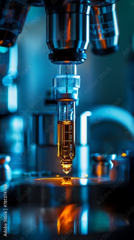 Developing new vaccines in a modern lab, bright clinical light, close perspective, medical breakthrough Developing new vaccines in a modern lab, bright clinical light, close perspective, medical breakthrough