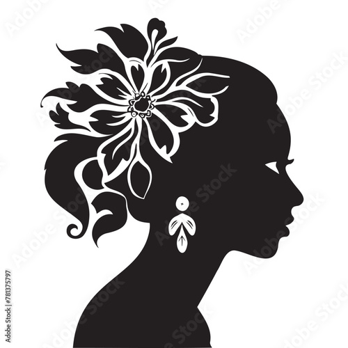 illustration of women short hair style with flowers icon, logo women face on white background © Crazy Dark Queen