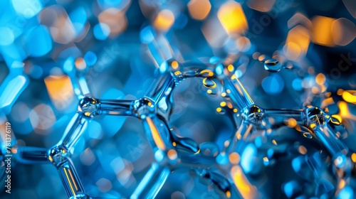 Close-up photograph of polymer chains forming during the polymerization process with a detailed view of catalysts and monomers converting into polyethylene photo
