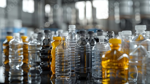 Detailed 3D visualization of various plastic bottles and containers highlighting the diversity of shapes and sizes achievable with blow molding