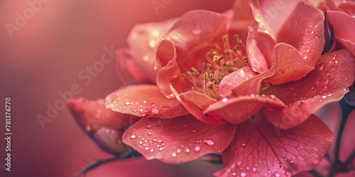 Close up of center of beautiful pink colored rose flower