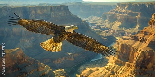 Majestic Eagle Soaring High Above Untouched Canyon Embodying Freedom and Wild Spirit photo