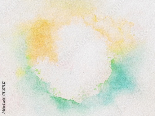 Watercolour abstract round spot, background, colours: green, yellow