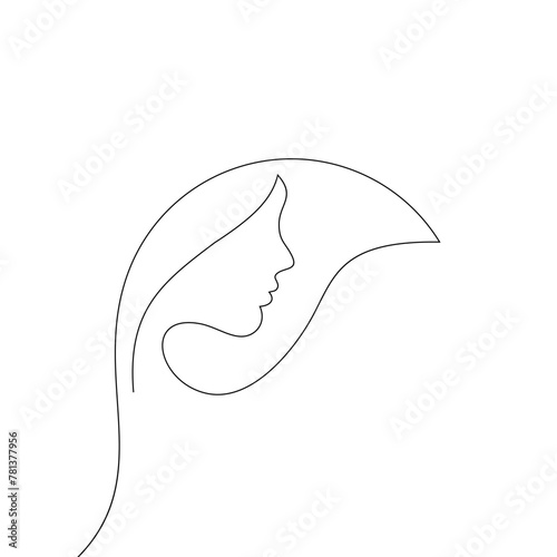 woman face with leaves line art. Continuous line drawing