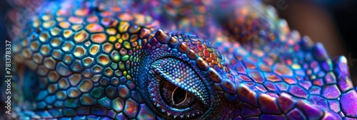 Vivid reptile skin texture in a kaleidoscope of shimmering colors photo