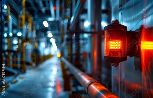 A gas leak alarm in an industrial plant, detecting hazardous substances and triggering evacuation procedures