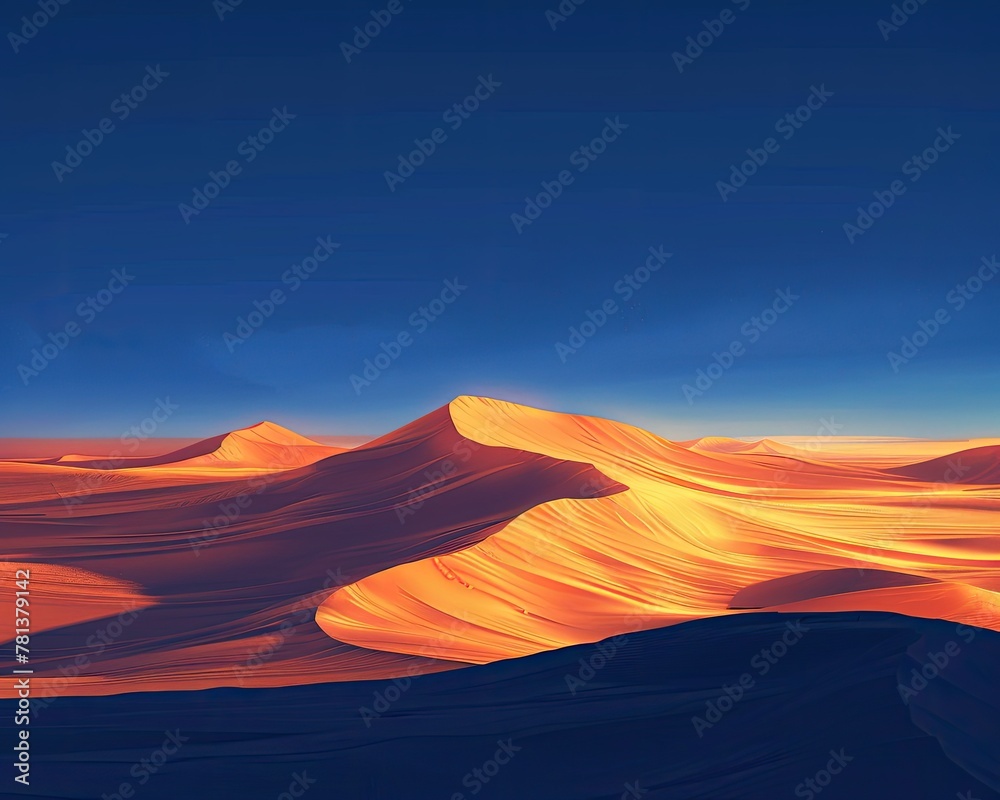 Stylized digital illustration of a desert at dusk