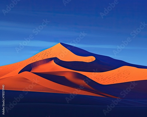 Stylized digital illustration of a desert at dusk